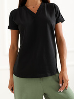 Czarny t-shirt jednokolorowy basic z dekoltem w serek Severine 