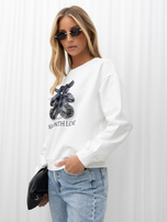 Ecru damska bluza z motywem misia i napisem