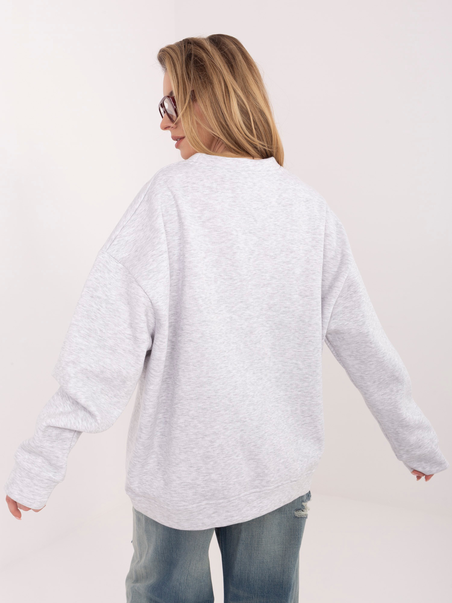Jasnoszara melanżowa dresowa bluza oversize bez kaptura RUE PARIS