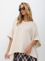 Kremowy damski sweter oversize z rękawem 3/4