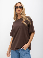Brązowy damski t-shirt basic z bawełny 