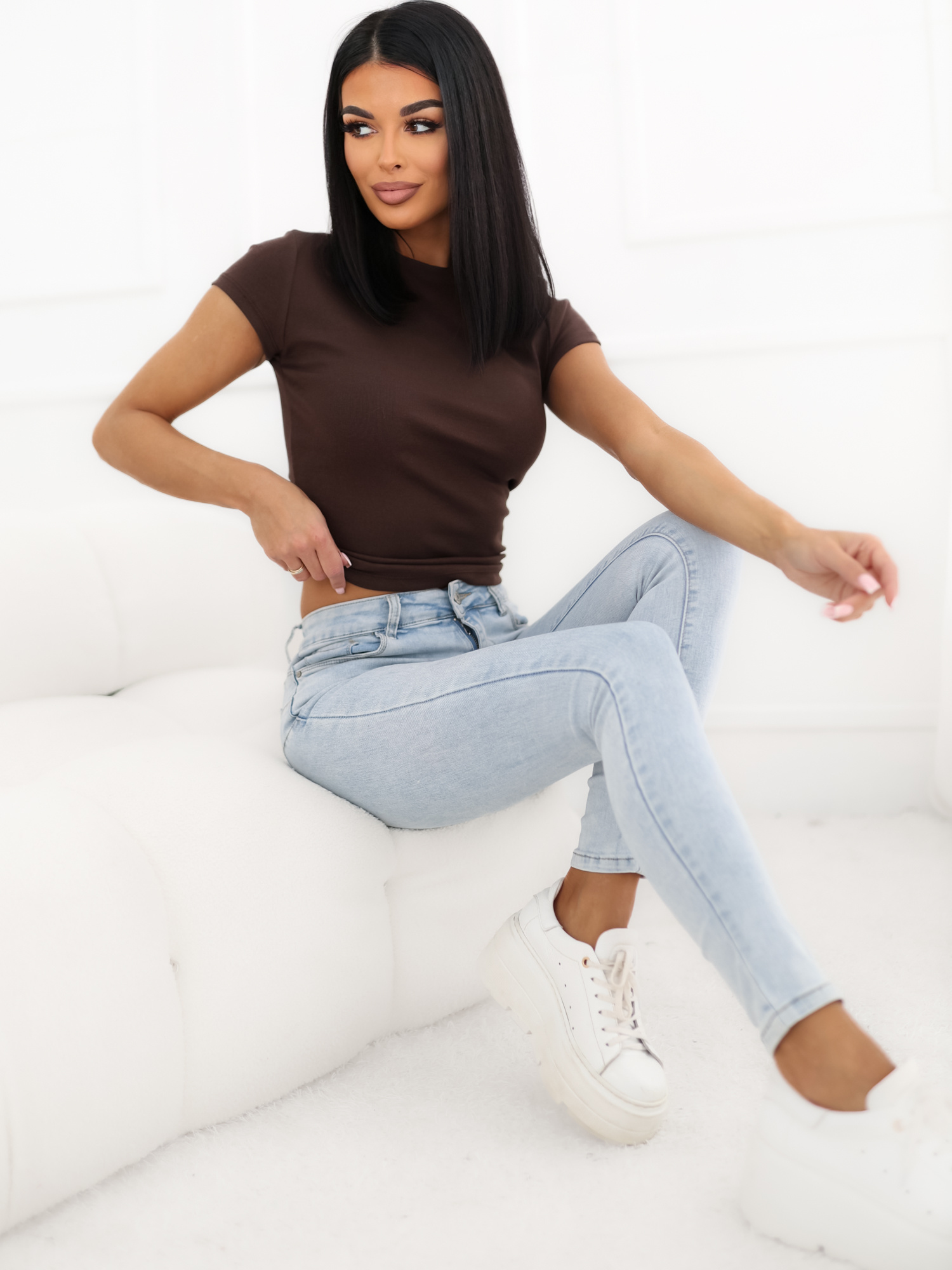 Brązowy bawełniany t-shirt basic 