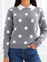 Szary damski sweter polo w grochy 