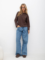 Brązowy damski longsleeve basic z bawełny 