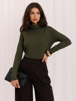 Khaki prążkowana bluzka basic z golfem