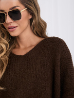 Brązowy damski sweter oversize z domieszką wełny