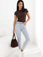 Brązowy bawełniany t-shirt basic 