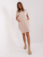 Beżowa letnia sukienka z krótkim rękawem RUE PARIS