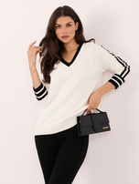 Ecru-czarny damski sweter oversize z dekoltem V