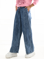 Ciemnoniebieskie jeansy wide leg z przeszyciami SUBLEVEL 