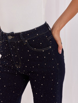 Granatowe jeansy wide leg z wysokim stanem 