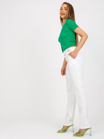 Białe proste spodnie z materiału z wysokim stanem 