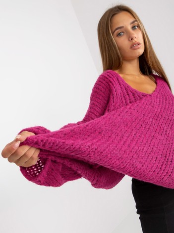 Fuksjowy sweter oversize z szerokim rękawem OCH BELLA 