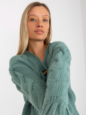 Miętowy sweter rozpinany z dużymi guzikami Louissine RUE PARIS 