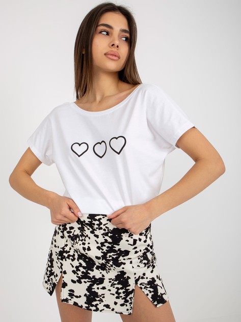 Biało-czarny luźny t-shirt z nadrukiem Amor RUE PARIS
