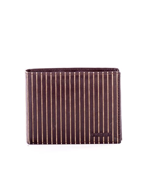 Brązowy skórzany portfel męski w tłoczone paski 