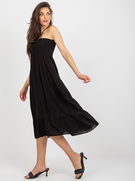 Czarna midi sukienka z falbaną bez ramiączek 