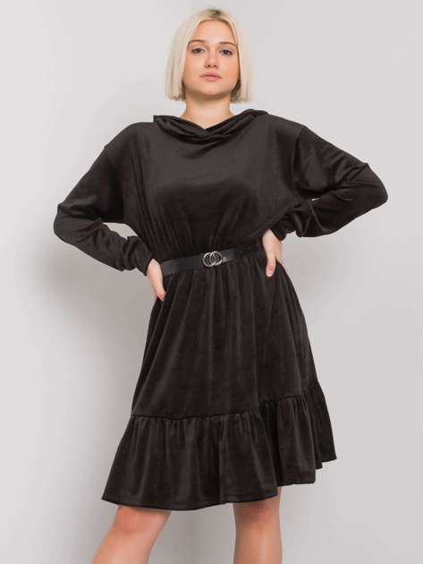 Czarna sukienka welurowa z paskiem Casablanca