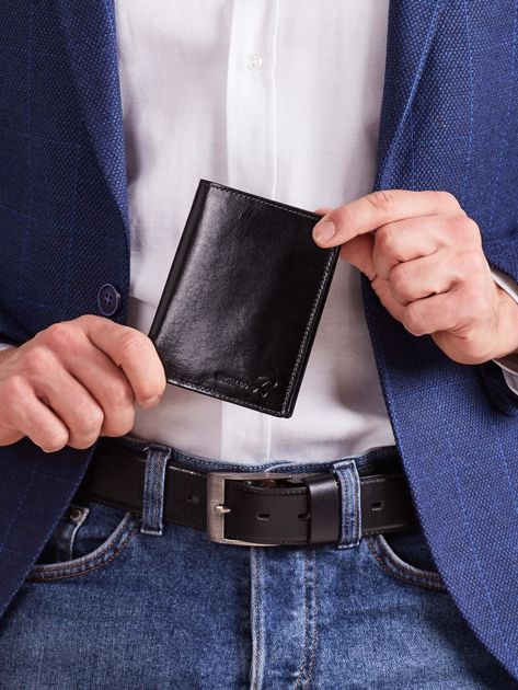 Czarny miękki skórzany portfel męski 