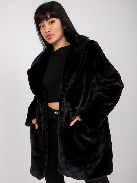 Czarny płaszcz ze sztucznego futra z podszewką 