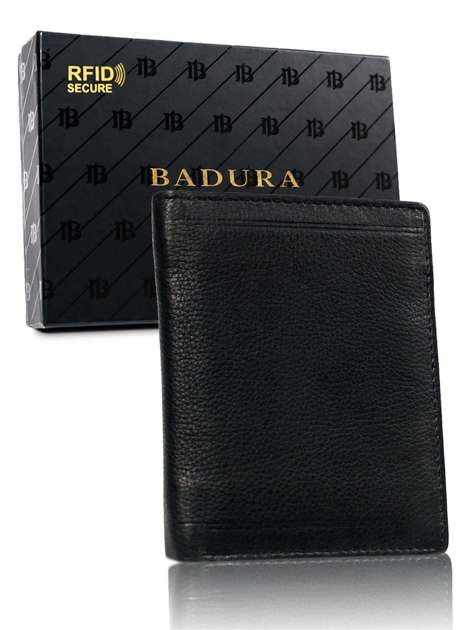 Czarny portfel męski basic ze skóry BADURA