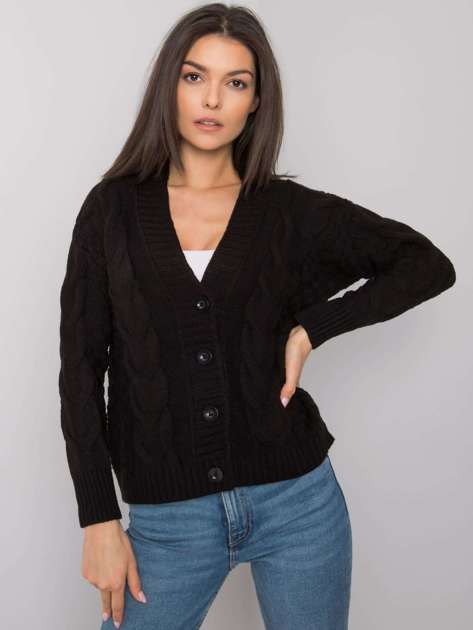Czarny rozpinany sweter w warkocze Danville RUE PARIS
