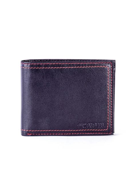 Czarny skórzany portfel męski z eleganckim czerwonym obszyciem