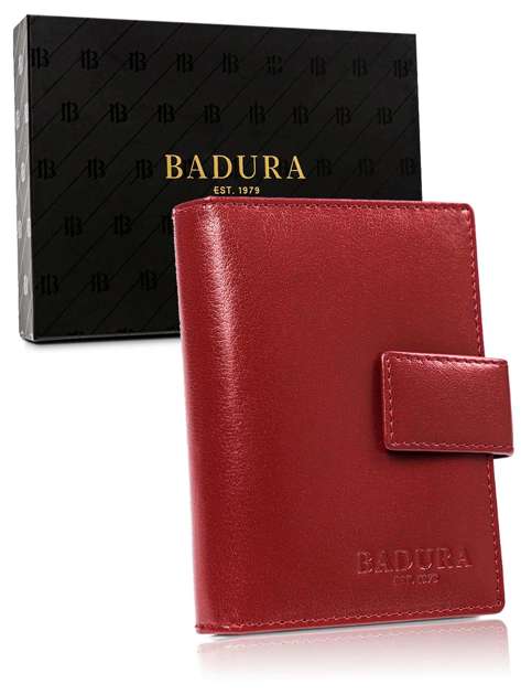 Czerwony portfel męski skórzany BADURA