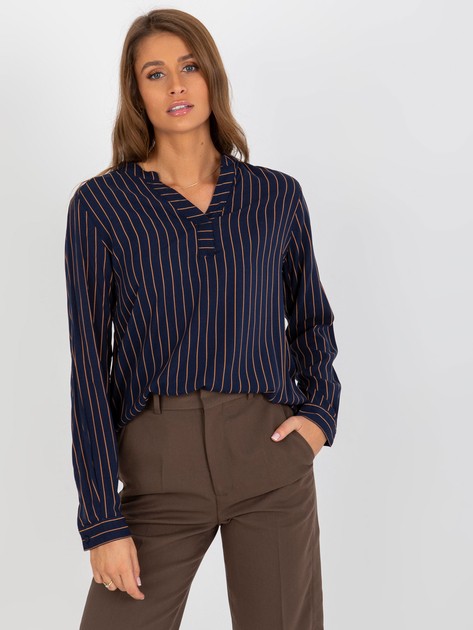 Granatowa damska bluzka w paski z wiskozy SUBLEVEL