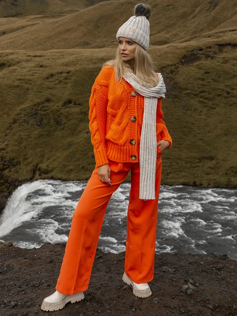Pomarańczowe spodnie z materiału z szeroką nogawką 