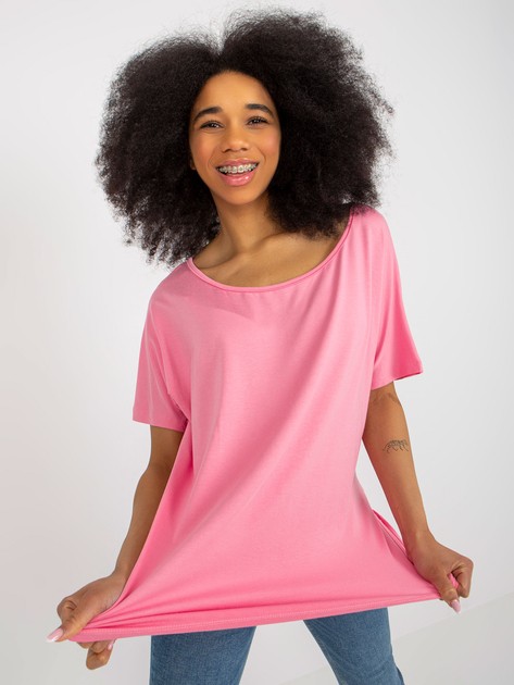 Różowa damska bluzka basic oversize z wiskozy