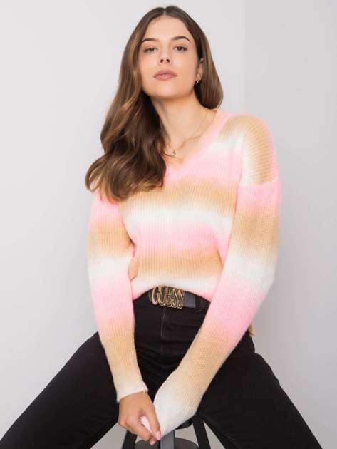 Różowo-beżowy sweter ombre Maritza RUE PARIS