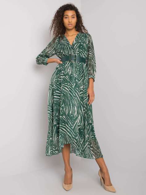 Zielono-beżowa sukienka we wzory z falbaną Sarasota